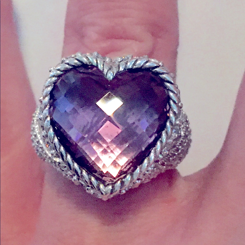 Rare Judith Ripka Sterling Silver Amethyst Diamonique Monaco Heart Ring